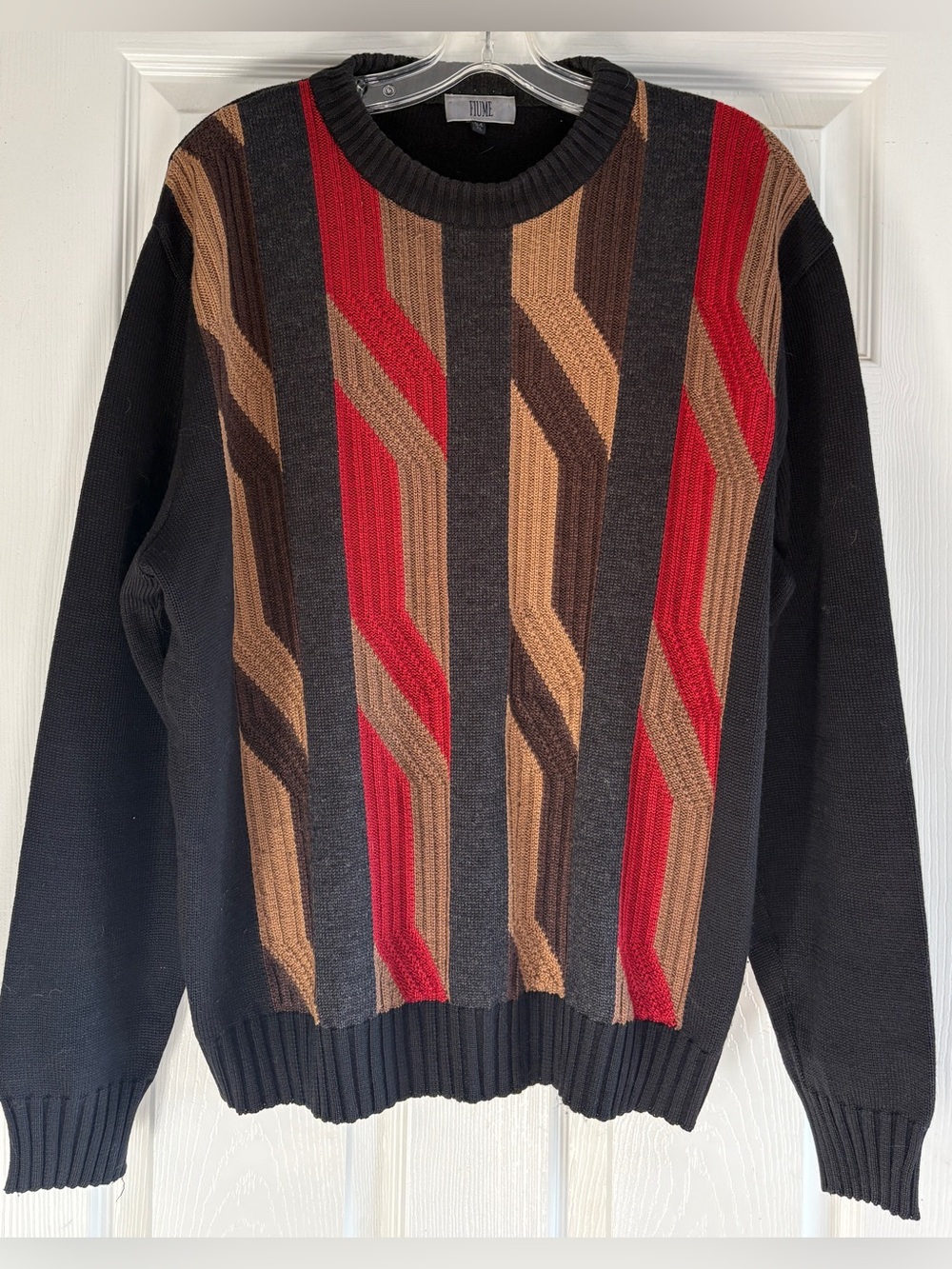 Vintage 90s FIUME Italy Geometric Merino Wool Blend Crewneck Sweater XLarge XL